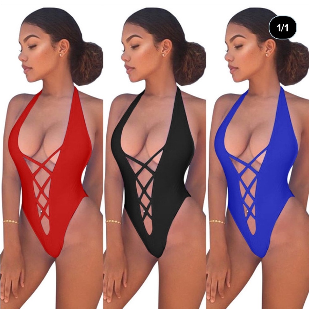 Blue one piece bikini
